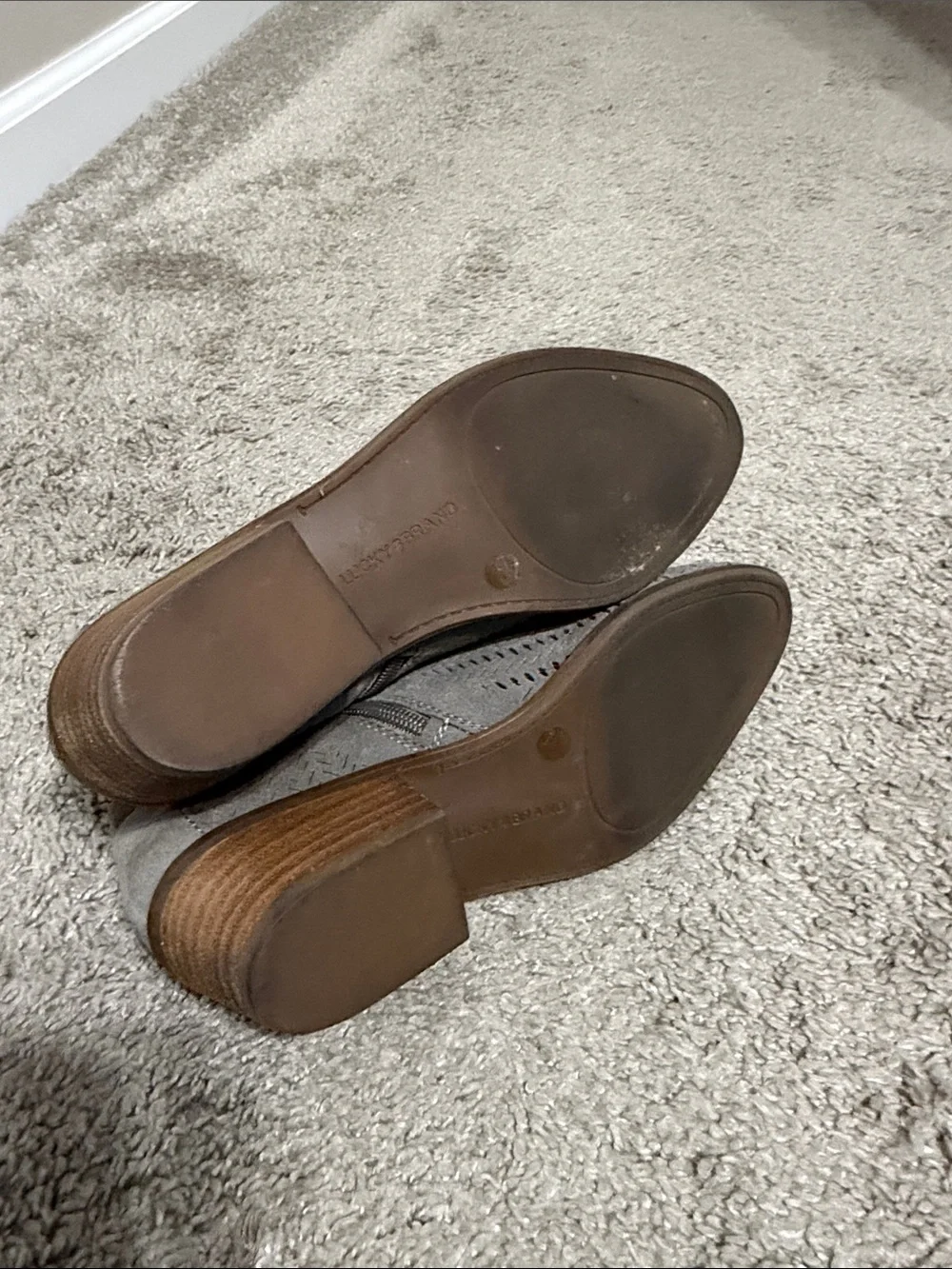 Lucky Brand Gray Suede Cutout Ankle Booties